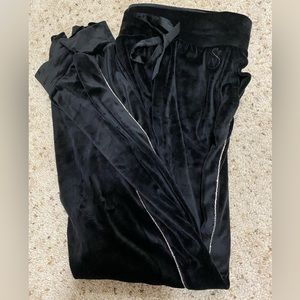 Black VS Velour Sweatpants with Rhinestones Down Leg